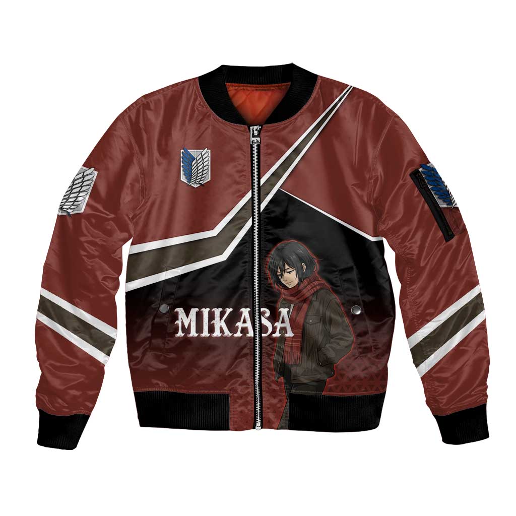 Mikasa Attack on Titan Sleeve Zip Bomber Jacket Anime Cozy Streetwear Art
