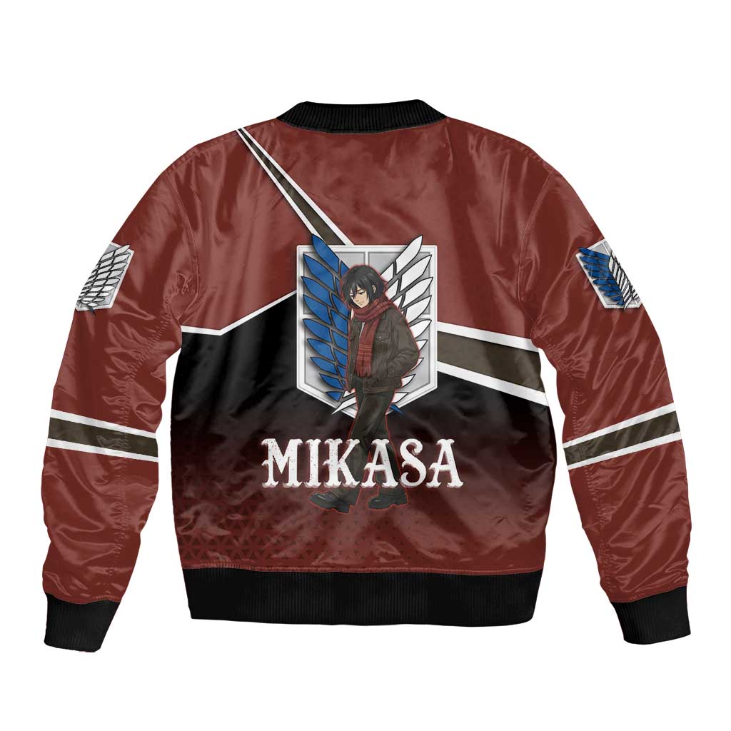 Mikasa Attack on Titan Sleeve Zip Bomber Jacket Anime Cozy Streetwear Art
