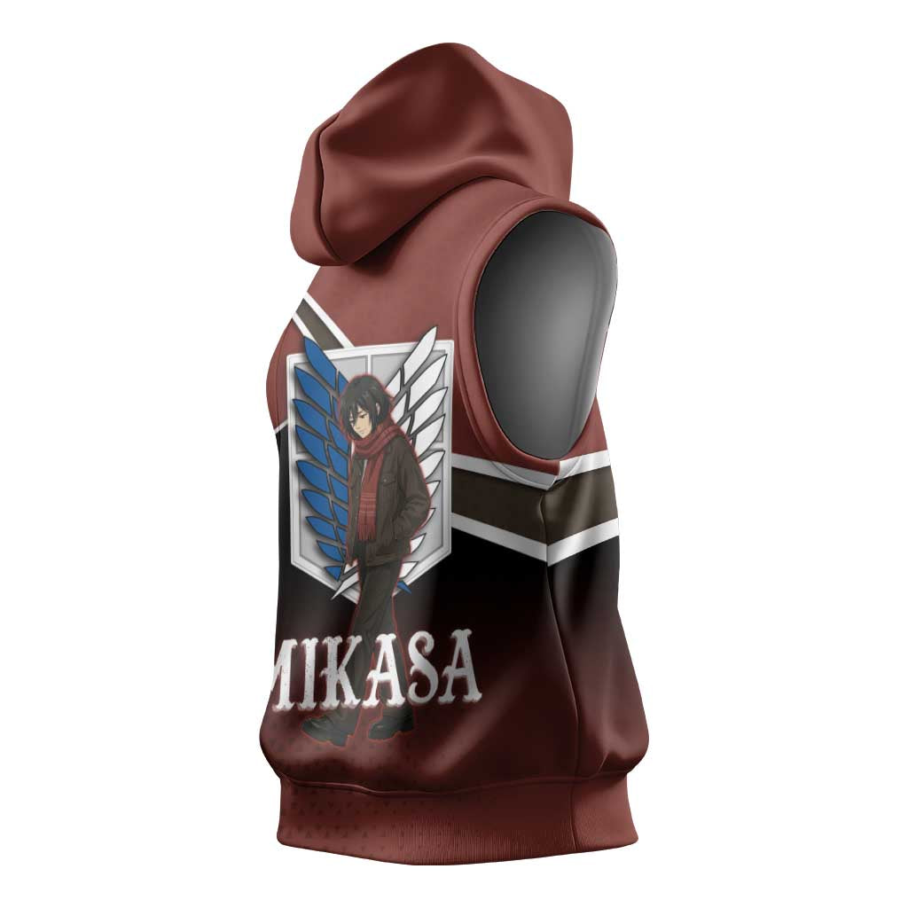 Mikasa Attack on Titan Sleeveless Hoodie Anime Cozy Streetwear Art