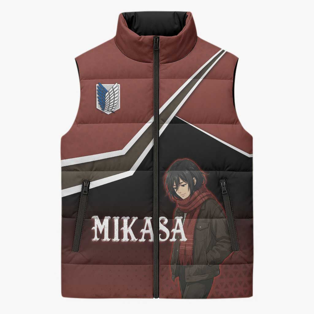 Mikasa Attack on Titan Sleeveless Puffer Jacket Anime Cozy Streetwear Art
