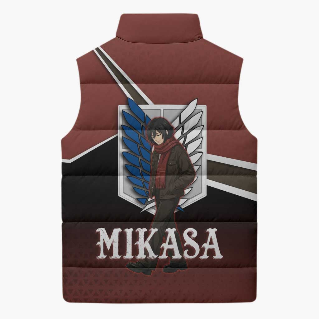 Mikasa Attack on Titan Sleeveless Puffer Jacket Anime Cozy Streetwear Art