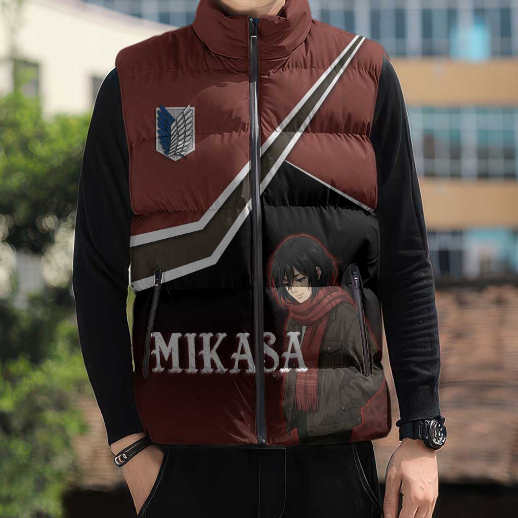 Mikasa Attack on Titan Sleeveless Puffer Jacket Anime Cozy Streetwear Art