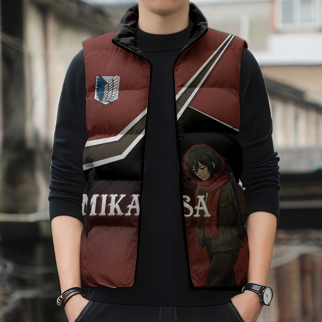 Mikasa Attack on Titan Sleeveless Puffer Jacket Anime Cozy Streetwear Art