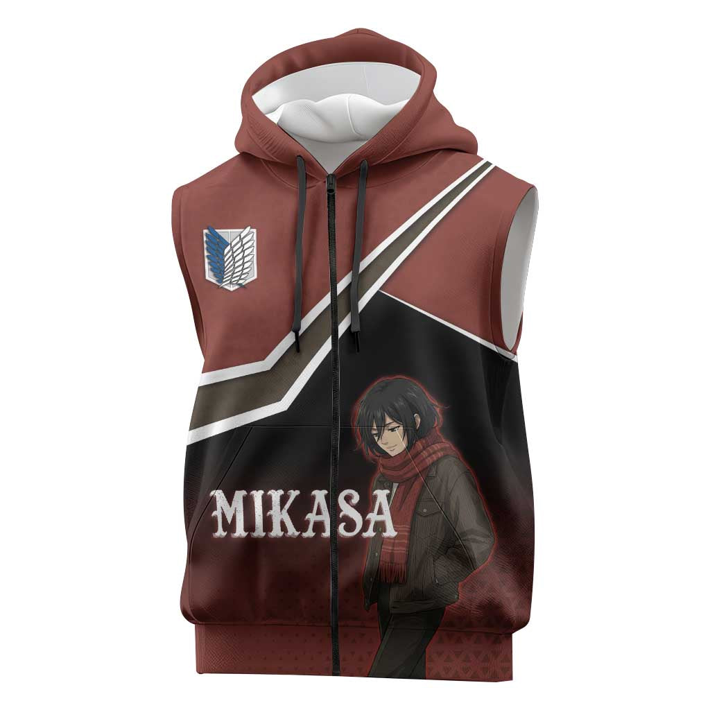 Mikasa Attack on Titan Sleeveless Zip Hoodie Anime Cozy Streetwear Art