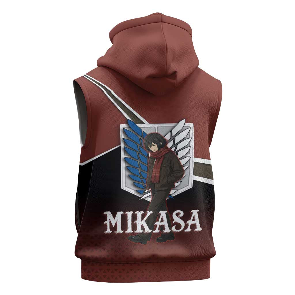 Mikasa Attack on Titan Sleeveless Zip Hoodie Anime Cozy Streetwear Art