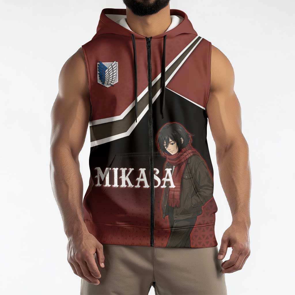 Mikasa Attack on Titan Sleeveless Zip Hoodie Anime Cozy Streetwear Art