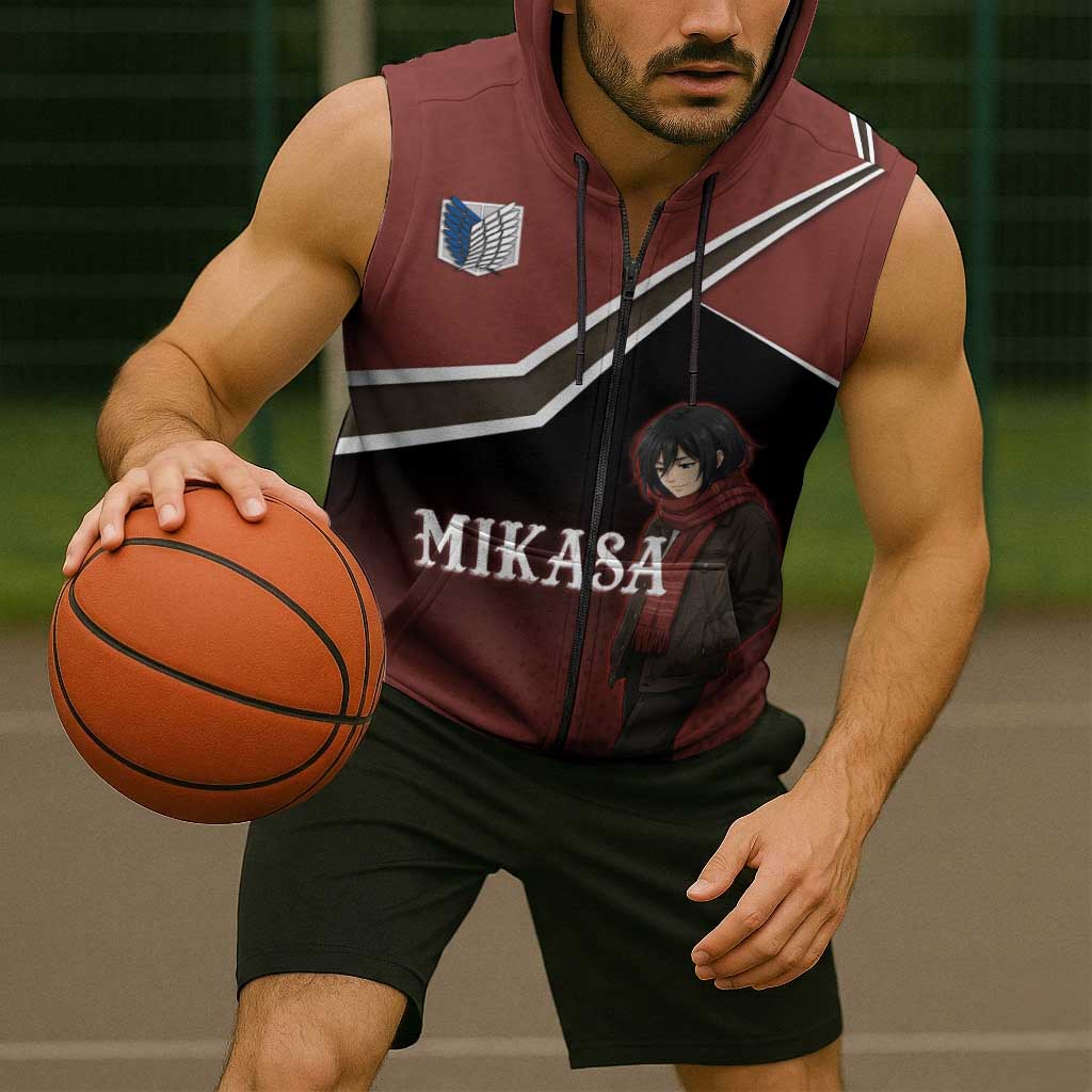 Mikasa Attack on Titan Sleeveless Zip Hoodie Anime Cozy Streetwear Art