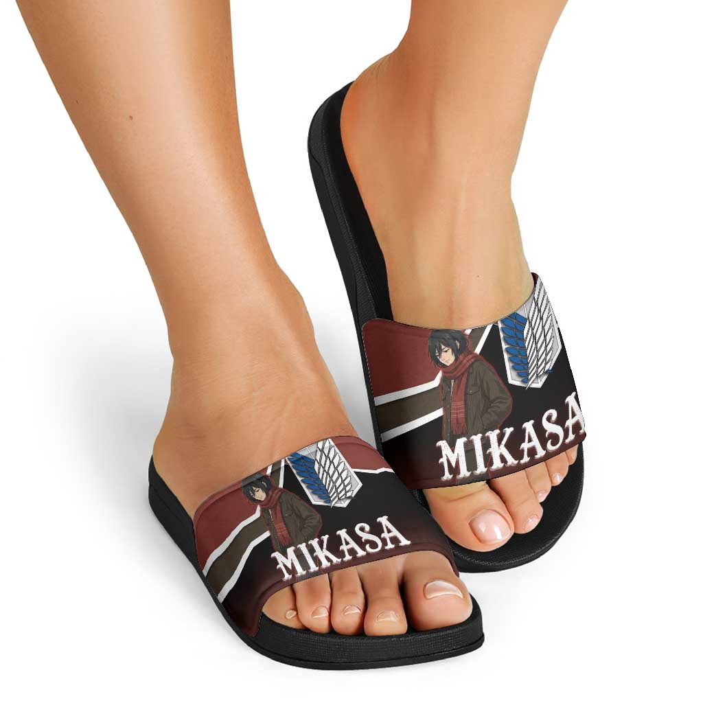 Mikasa Attack on Titan Slide Sandals Anime Cozy Streetwear Art