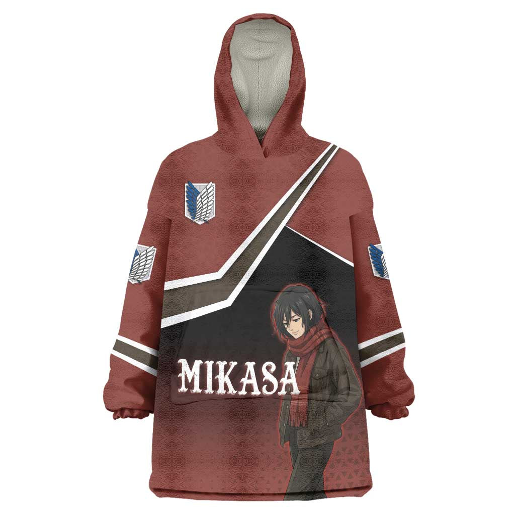 Mikasa Attack on Titan Wearable Blanket Hoodie Anime Cozy Streetwear Art