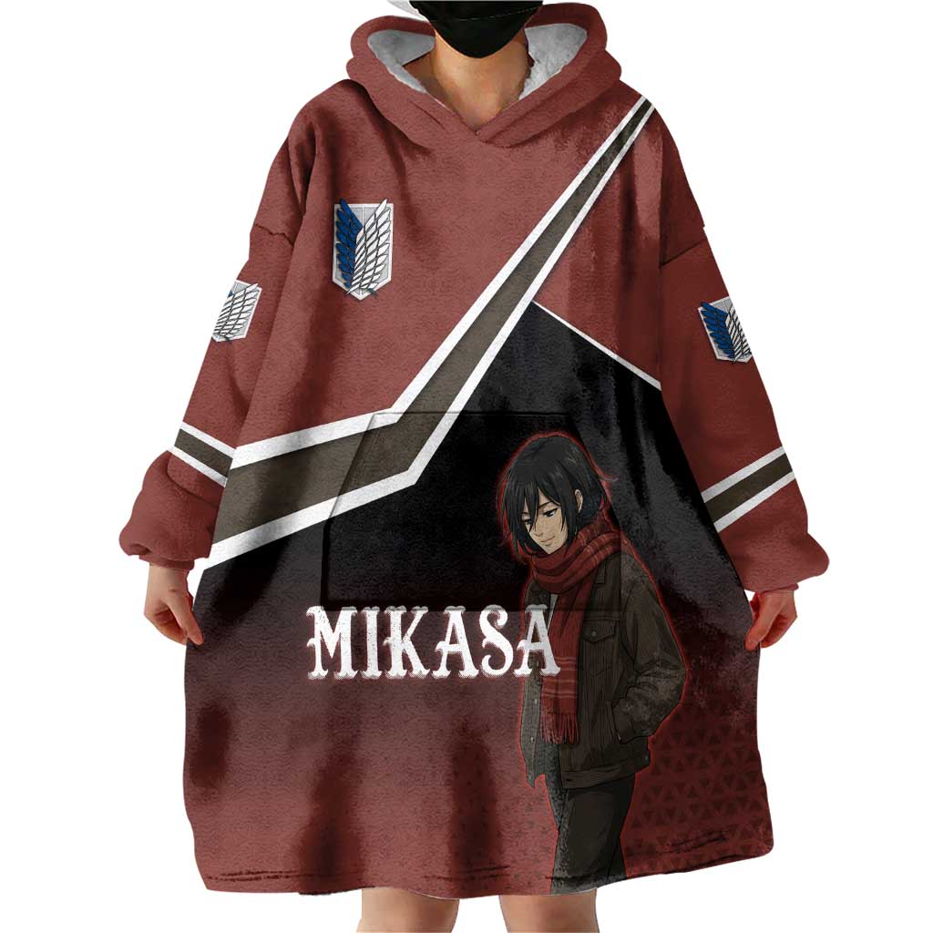 Mikasa Attack on Titan Wearable Blanket Hoodie Anime Cozy Streetwear Art