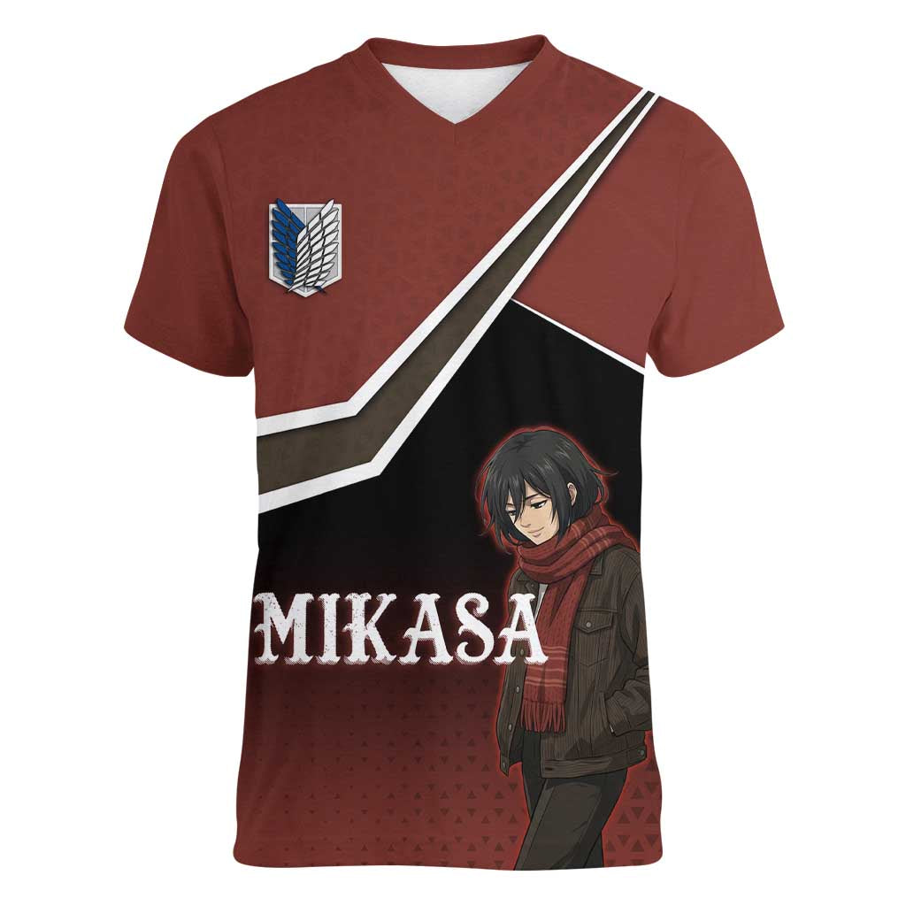 Mikasa Attack on Titan Women V-Neck T-Shirt Anime Cozy Streetwear Art
