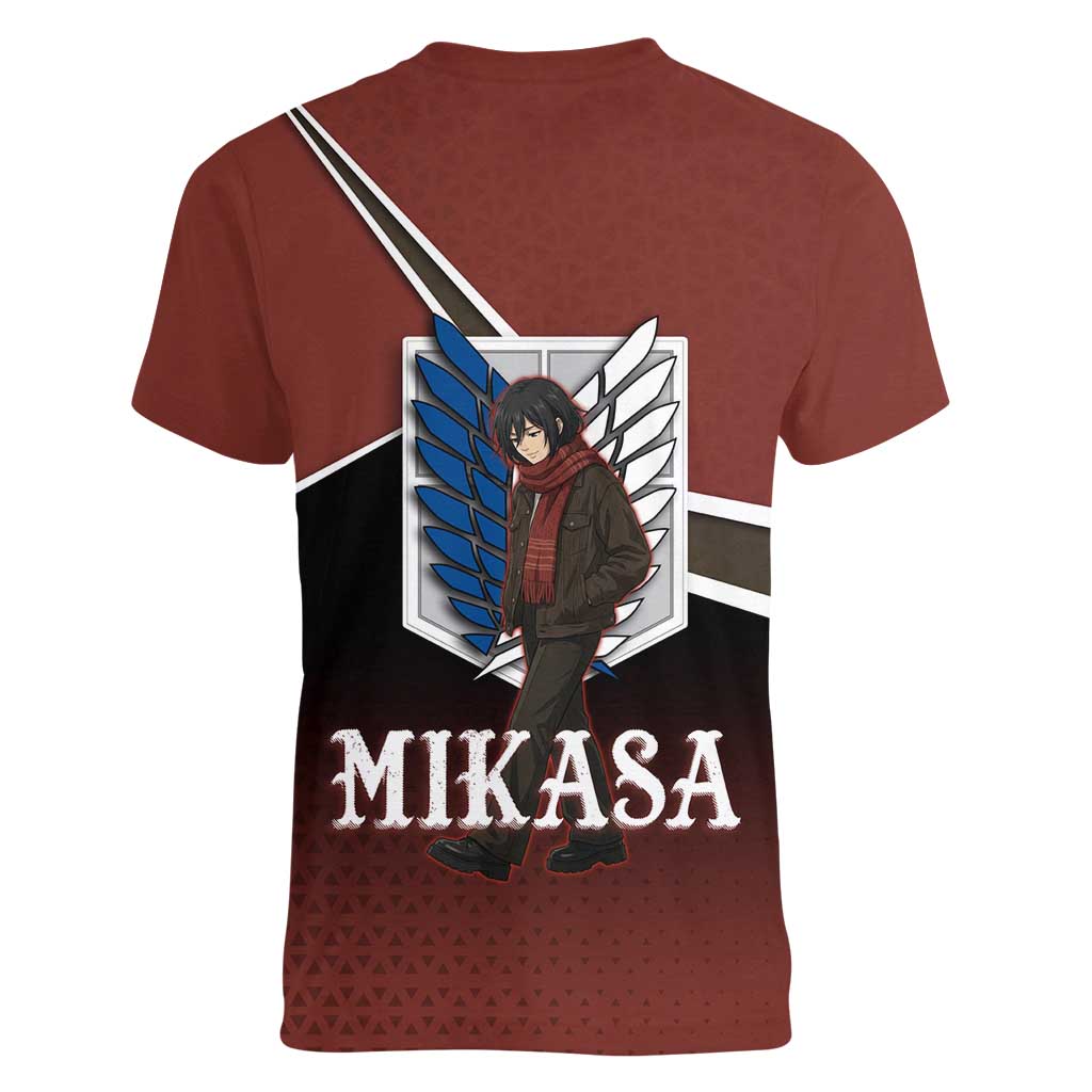 Mikasa Attack on Titan Women V-Neck T-Shirt Anime Cozy Streetwear Art