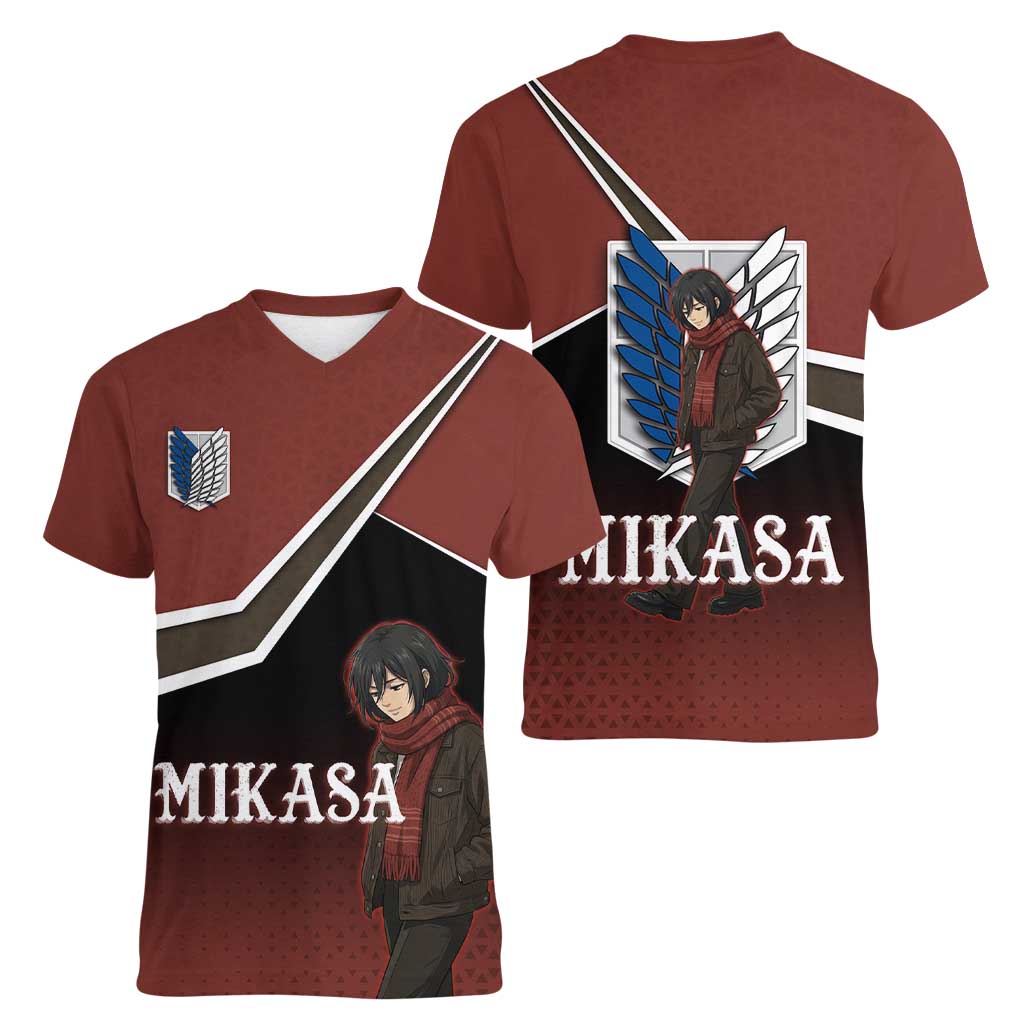 Mikasa Attack on Titan Women V-Neck T-Shirt Anime Cozy Streetwear Art