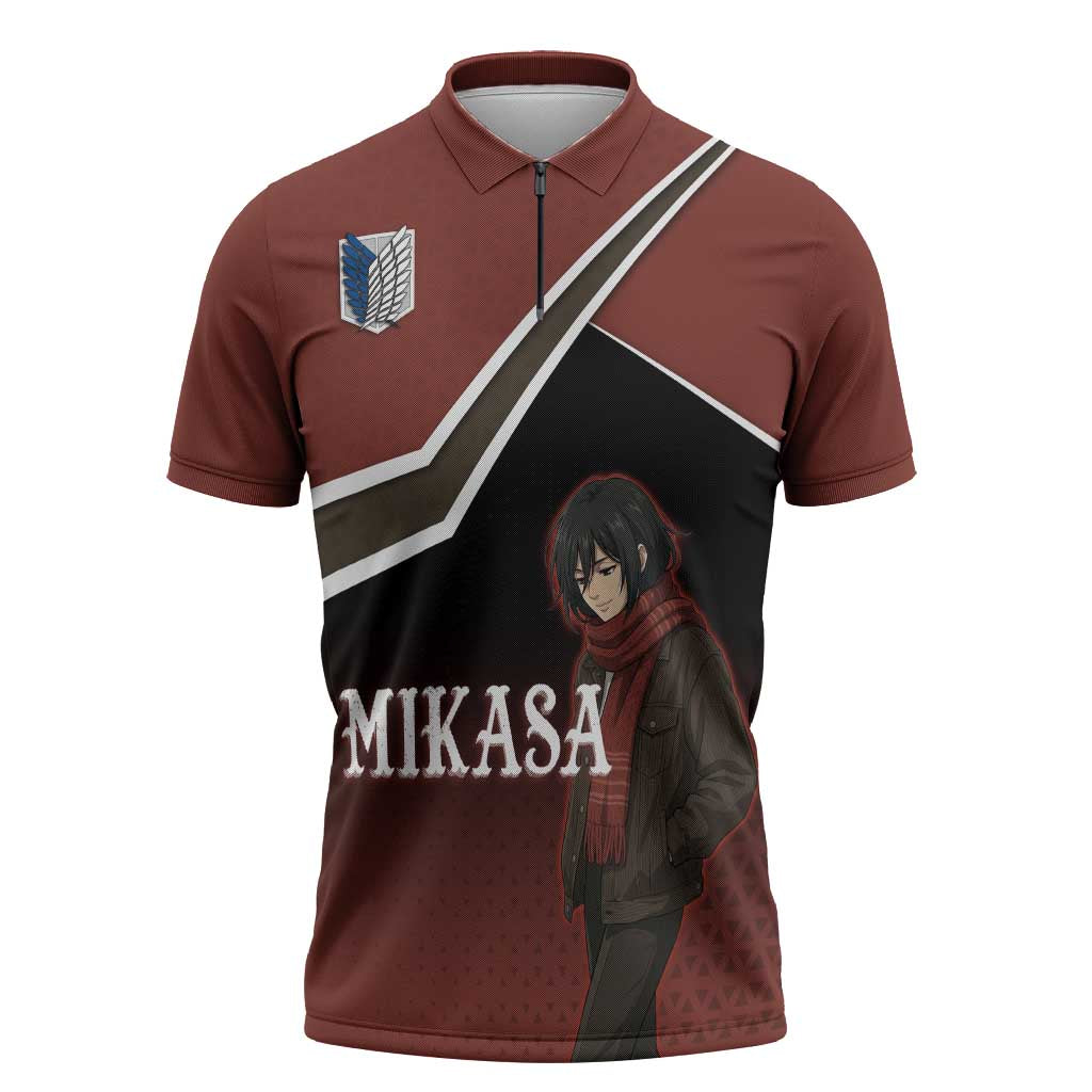 Mikasa Attack on Titan Zipper Polo Shirt Anime Cozy Streetwear Art