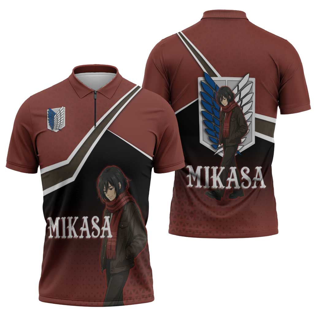 Mikasa Attack on Titan Zipper Polo Shirt Anime Cozy Streetwear Art
