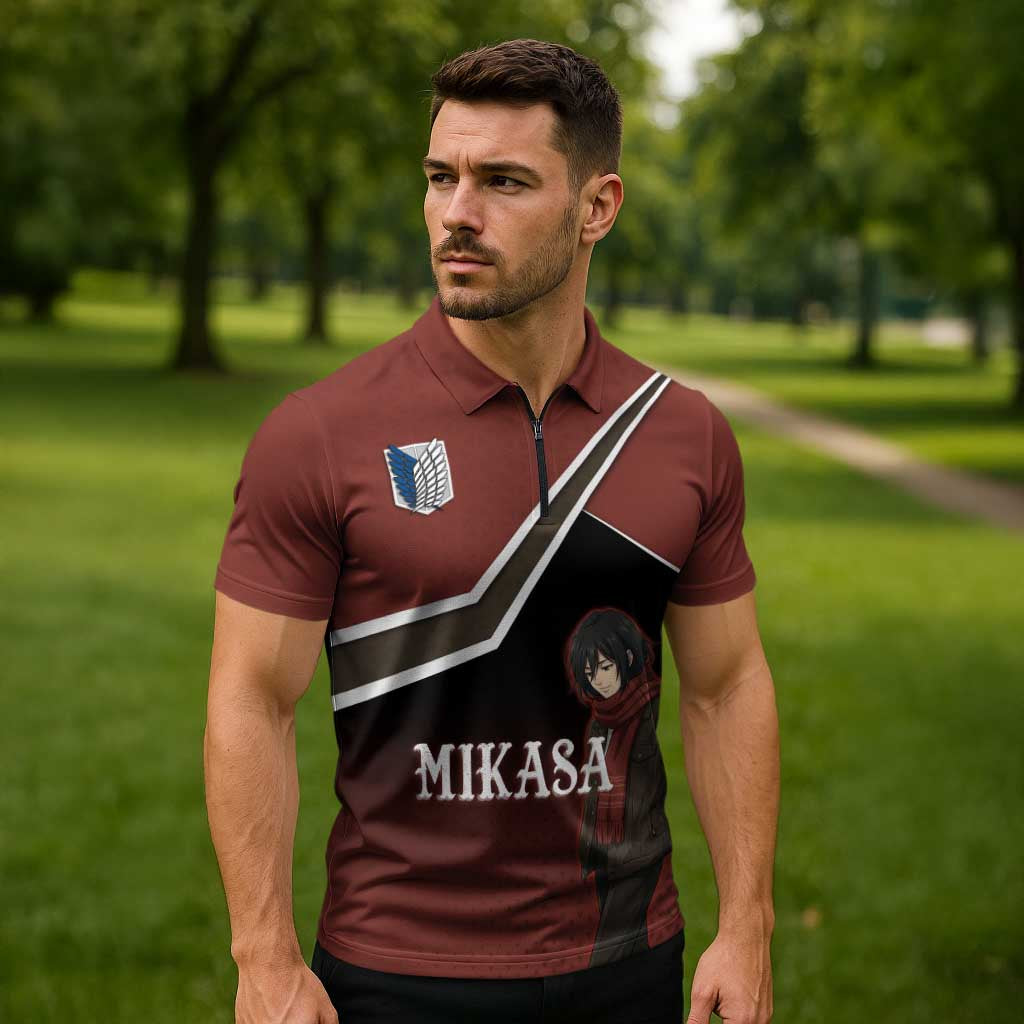 Mikasa Attack on Titan Zipper Polo Shirt Anime Cozy Streetwear Art