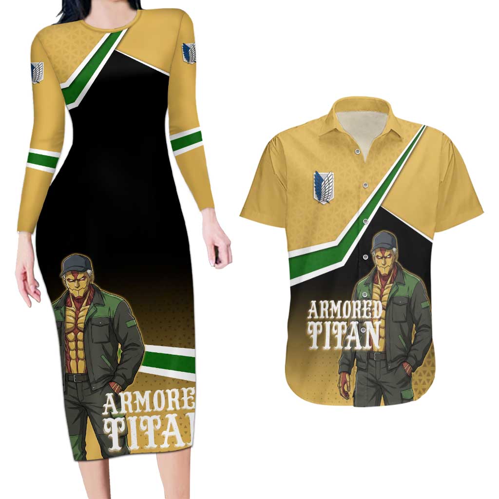 Armored Titan Attack on Titan Couples Matching Long Sleeve Bodycon Dress and Hawaiian Shirt Anime Urban Warrior Style
