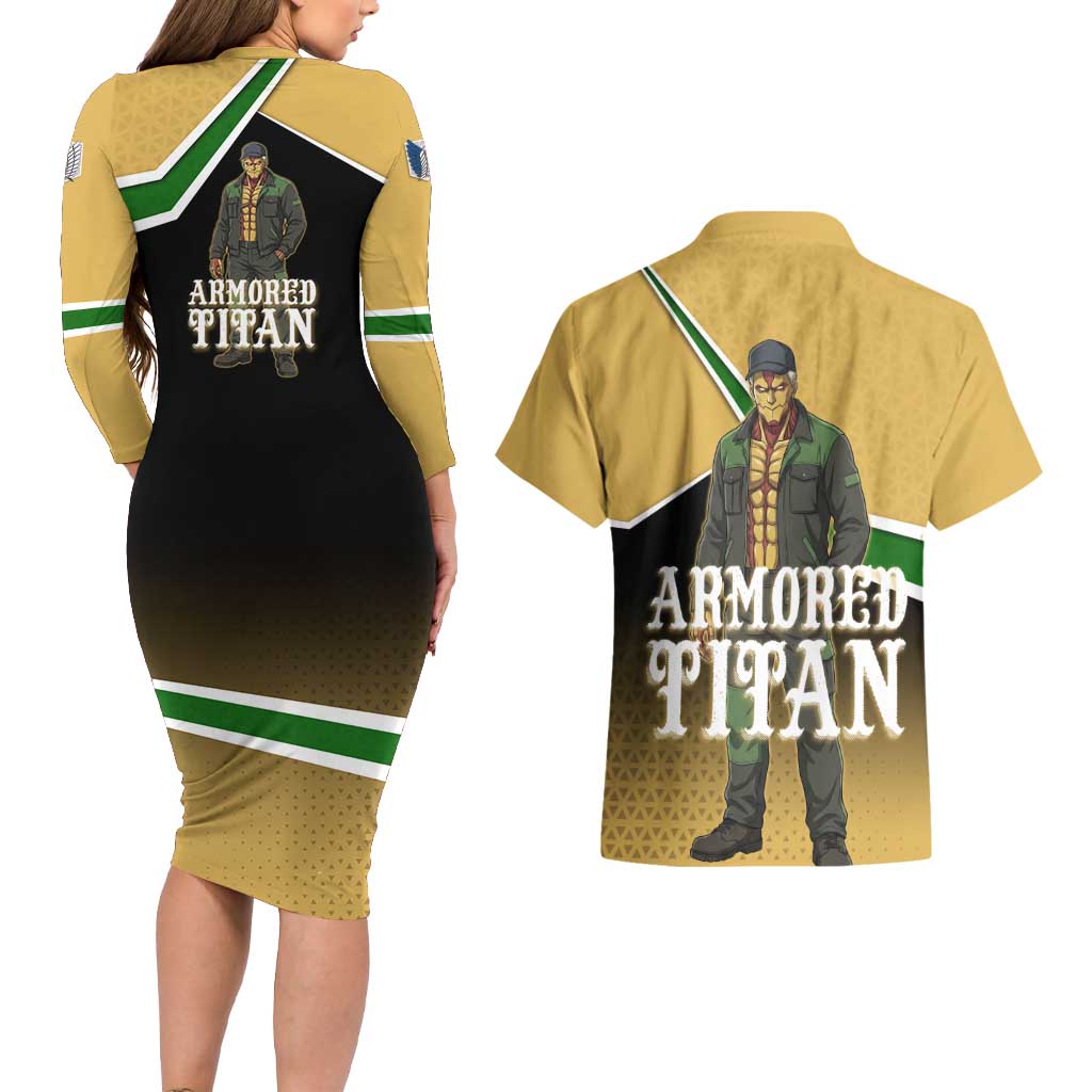 Armored Titan Attack on Titan Couples Matching Long Sleeve Bodycon Dress and Hawaiian Shirt Anime Urban Warrior Style
