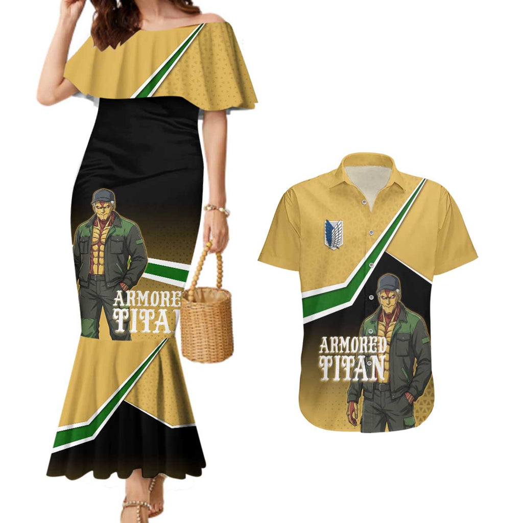 Armored Titan Attack on Titan Couples Matching Mermaid Dress and Hawaiian Shirt Anime Urban Warrior Style