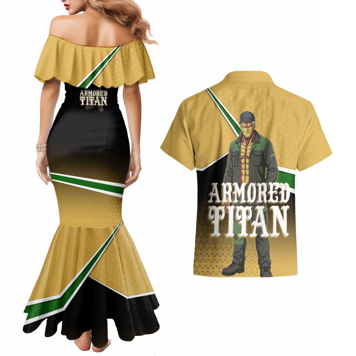 Armored Titan Attack on Titan Couples Matching Mermaid Dress and Hawaiian Shirt Anime Urban Warrior Style