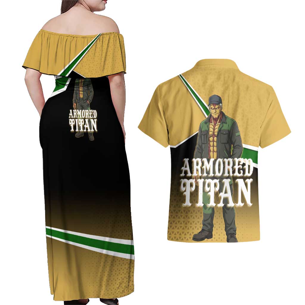 Armored Titan Attack on Titan Couples Matching Off Shoulder Maxi Dress and Hawaiian Shirt Anime Urban Warrior Style