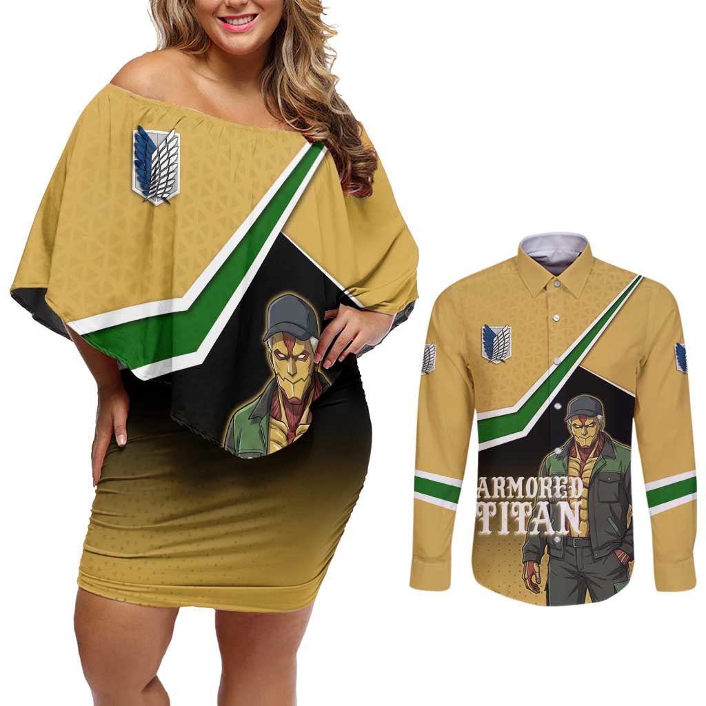 Armored Titan Attack on Titan Couples Matching Off Shoulder Short Dress and Long Sleeve Button Shirt Anime Urban Warrior Style