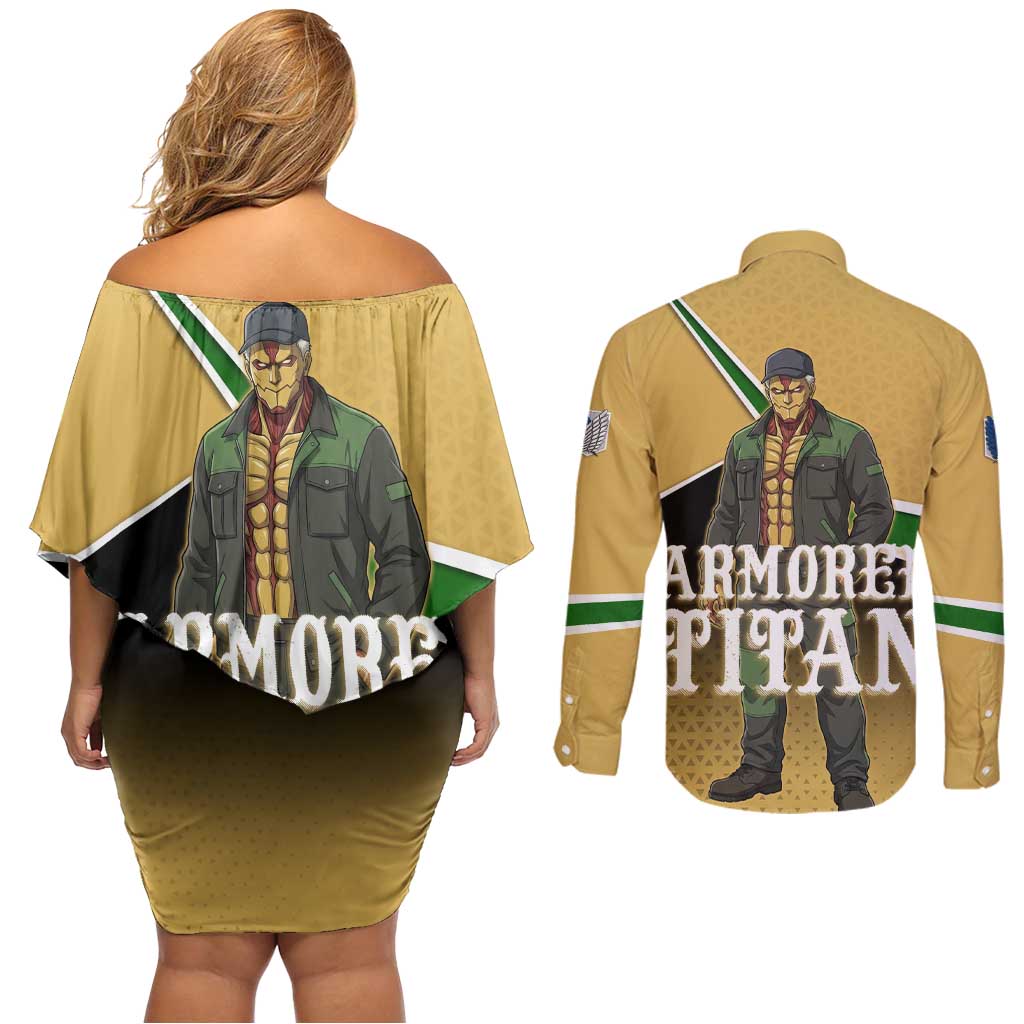 Armored Titan Attack on Titan Couples Matching Off Shoulder Short Dress and Long Sleeve Button Shirt Anime Urban Warrior Style