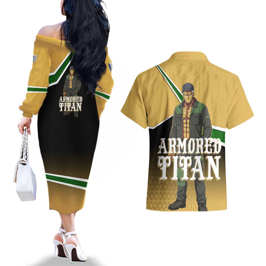 Armored Titan Attack on Titan Couples Matching Off The Shoulder Long Sleeve Dress and Hawaiian Shirt Anime Urban Warrior Style
