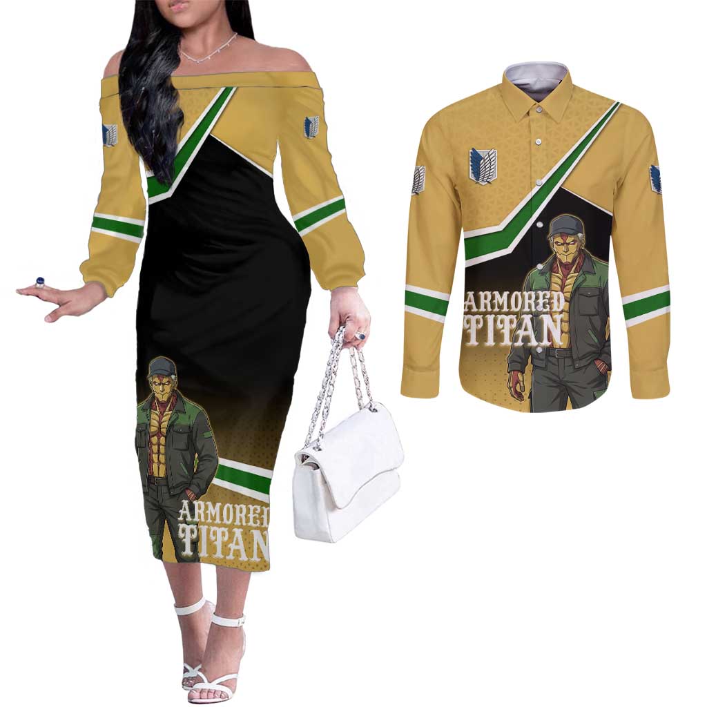 Armored Titan Attack on Titan Couples Matching Off The Shoulder Long Sleeve Dress and Long Sleeve Button Shirt Anime Urban Warrior Style