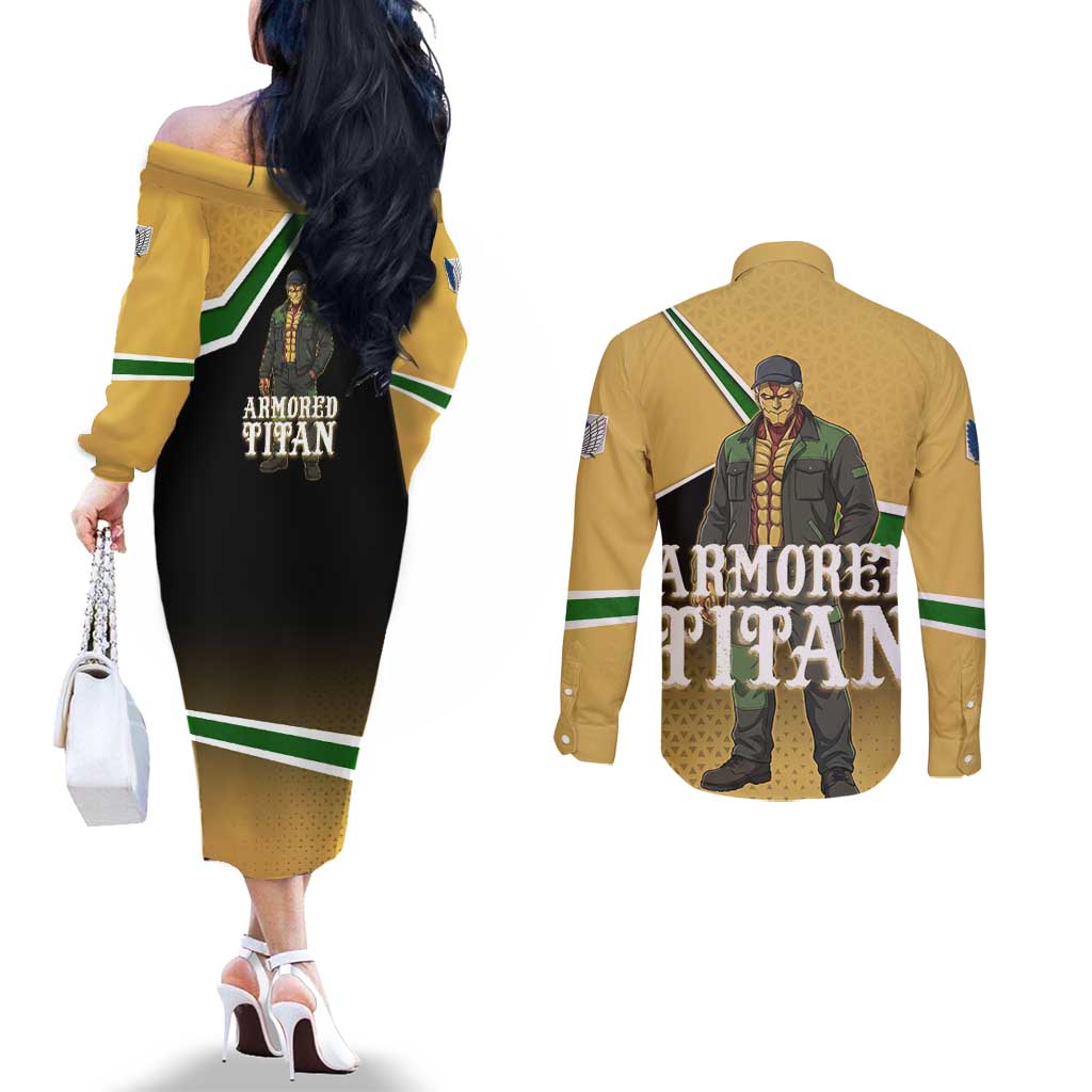 Armored Titan Attack on Titan Couples Matching Off The Shoulder Long Sleeve Dress and Long Sleeve Button Shirt Anime Urban Warrior Style