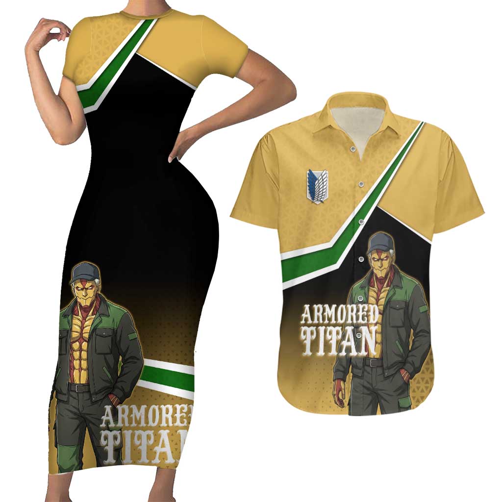 Armored Titan Attack on Titan Couples Matching Short Sleeve Bodycon Dress and Hawaiian Shirt Anime Urban Warrior Style