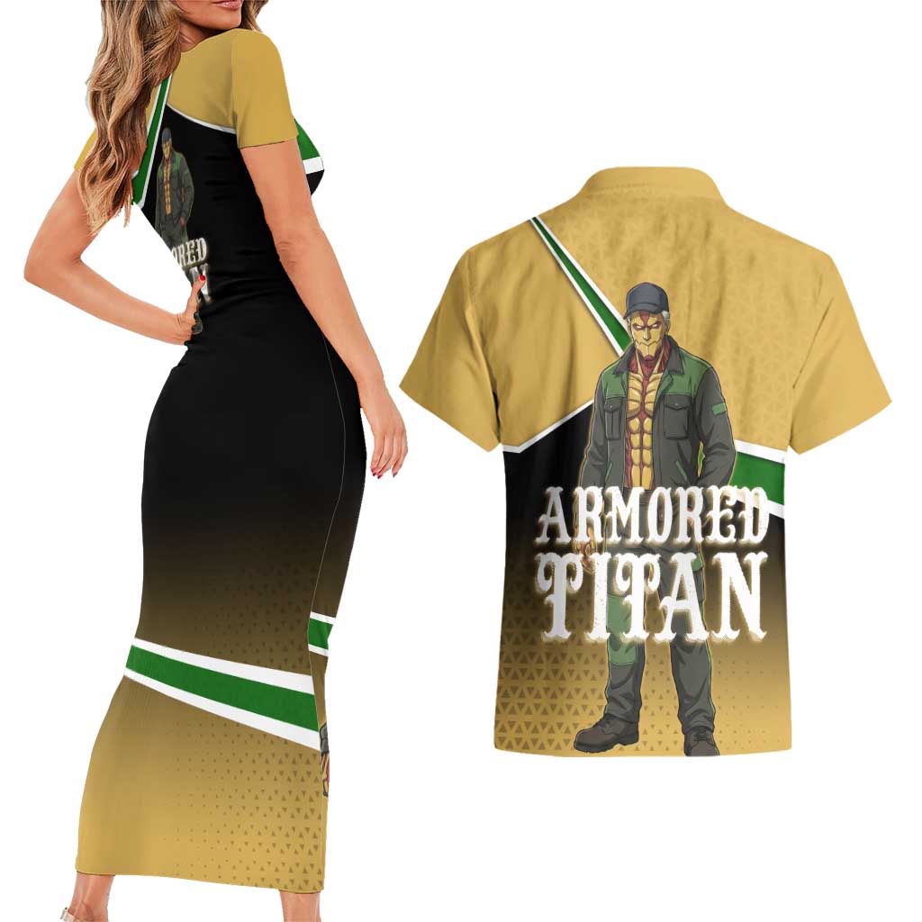 Armored Titan Attack on Titan Couples Matching Short Sleeve Bodycon Dress and Hawaiian Shirt Anime Urban Warrior Style