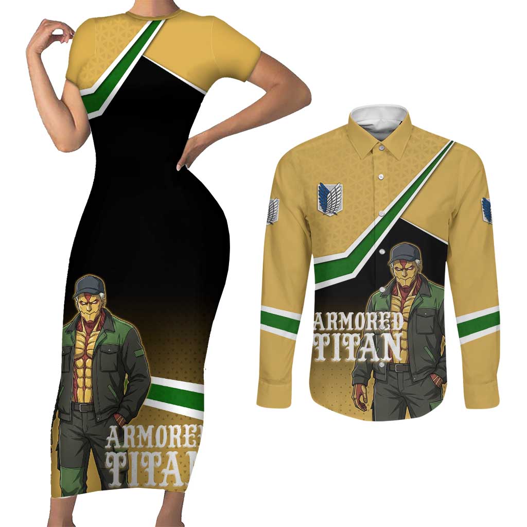 Armored Titan Attack on Titan Couples Matching Short Sleeve Bodycon Dress and Long Sleeve Button Shirt Anime Urban Warrior Style