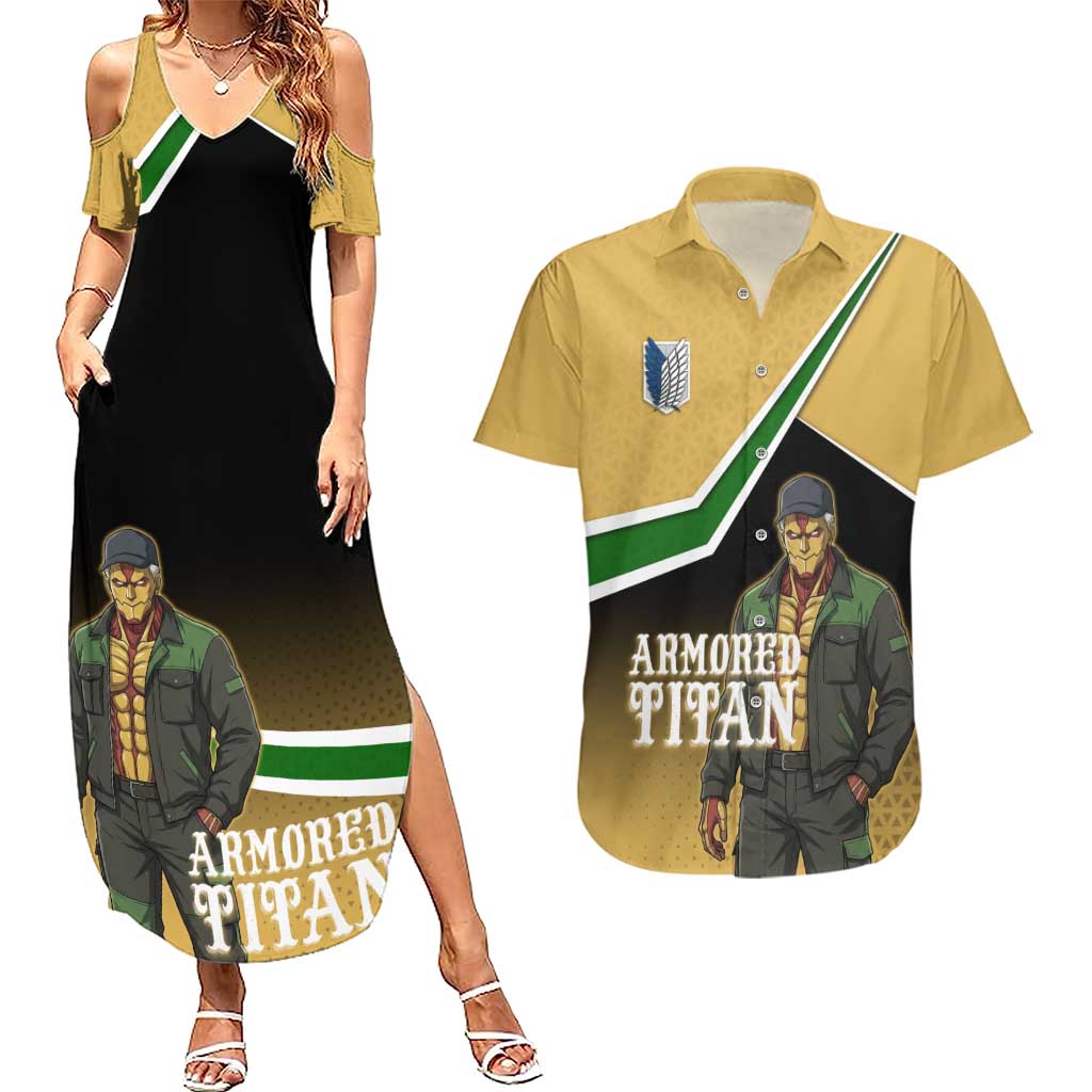 Armored Titan Attack on Titan Couples Matching Summer Maxi Dress and Hawaiian Shirt Anime Urban Warrior Style