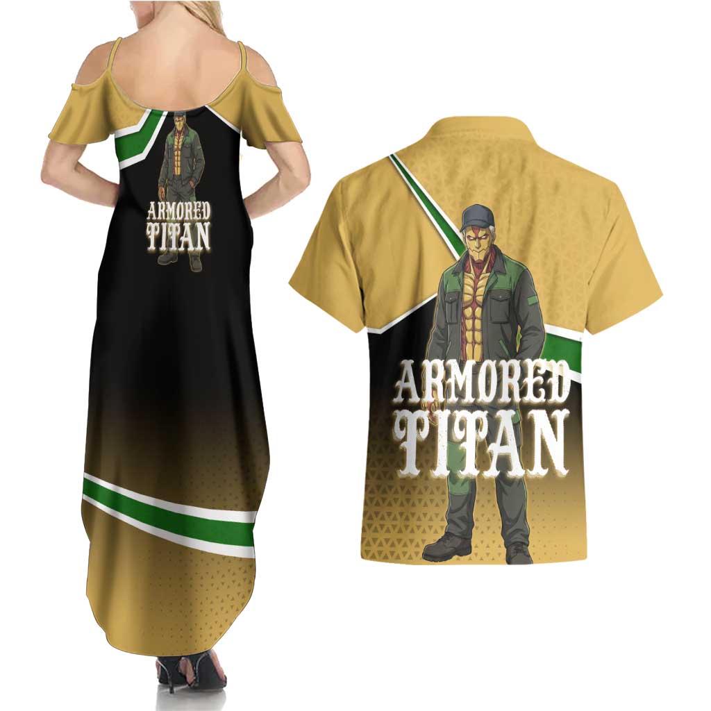 Armored Titan Attack on Titan Couples Matching Summer Maxi Dress and Hawaiian Shirt Anime Urban Warrior Style