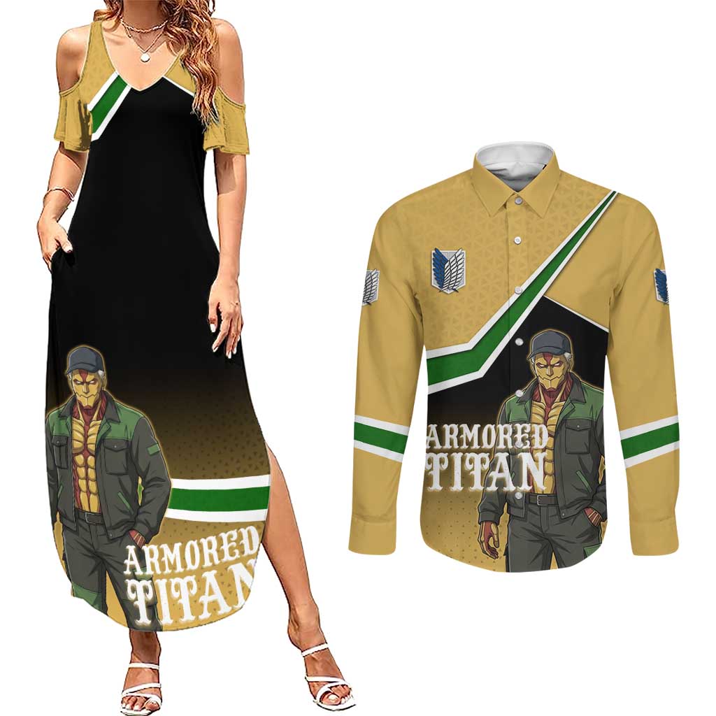 Armored Titan Attack on Titan Couples Matching Summer Maxi Dress and Long Sleeve Button Shirt Anime Urban Warrior Style