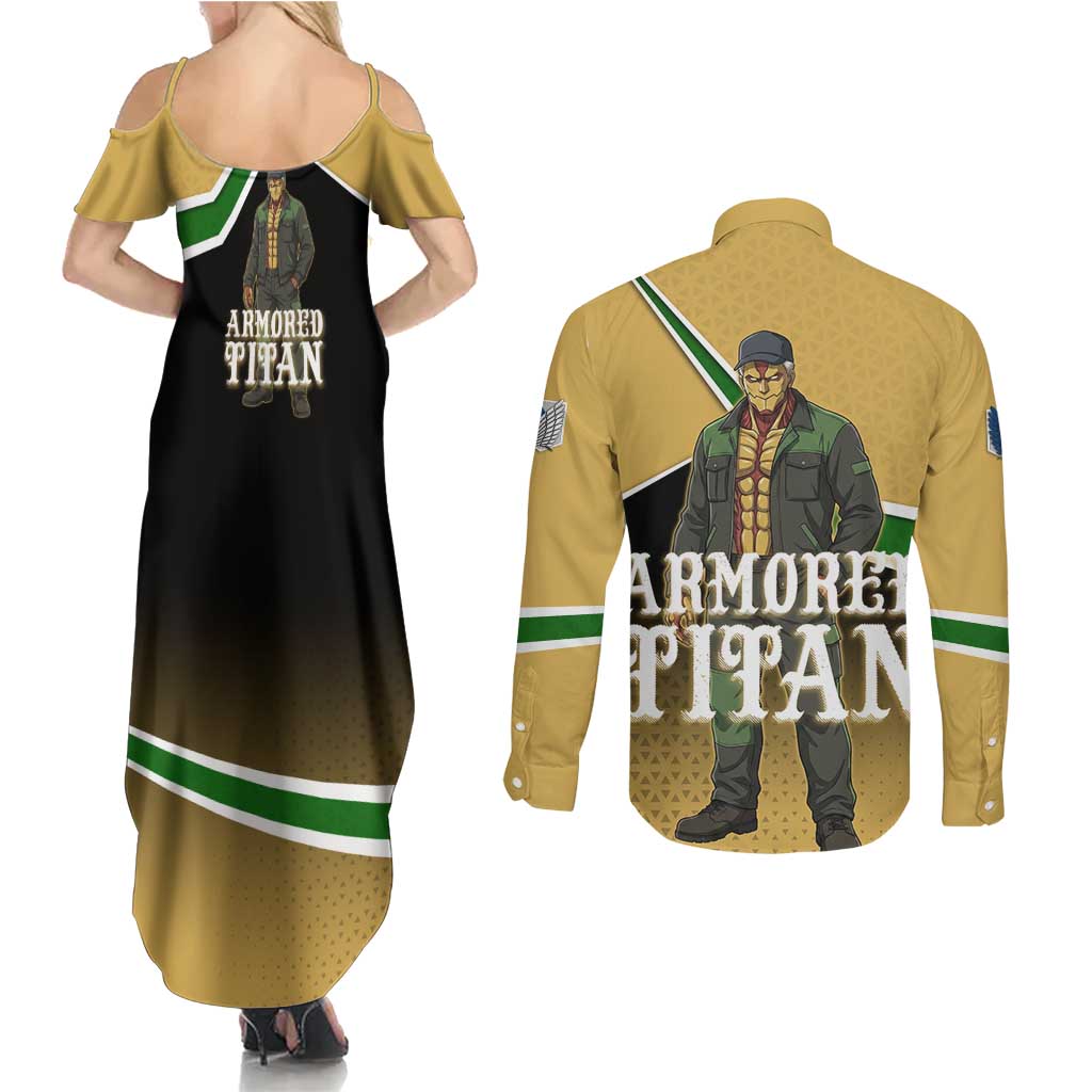 Armored Titan Attack on Titan Couples Matching Summer Maxi Dress and Long Sleeve Button Shirt Anime Urban Warrior Style