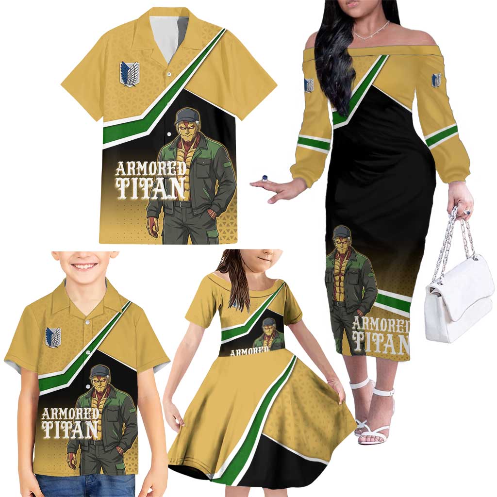 Armored Titan Attack on Titan Family Matching Off The Shoulder Long Sleeve Dress and Hawaiian Shirt Anime Urban Warrior Style
