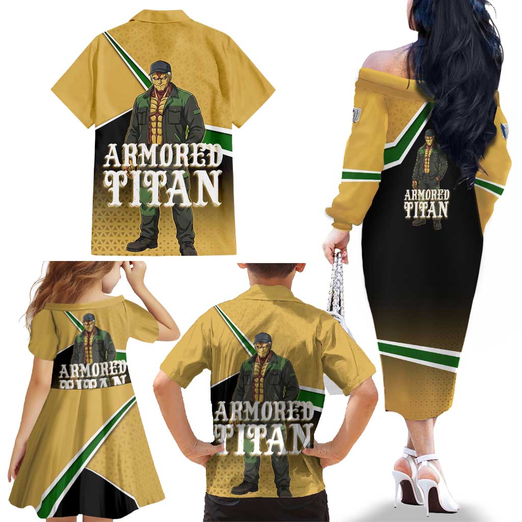 Armored Titan Attack on Titan Family Matching Off The Shoulder Long Sleeve Dress and Hawaiian Shirt Anime Urban Warrior Style