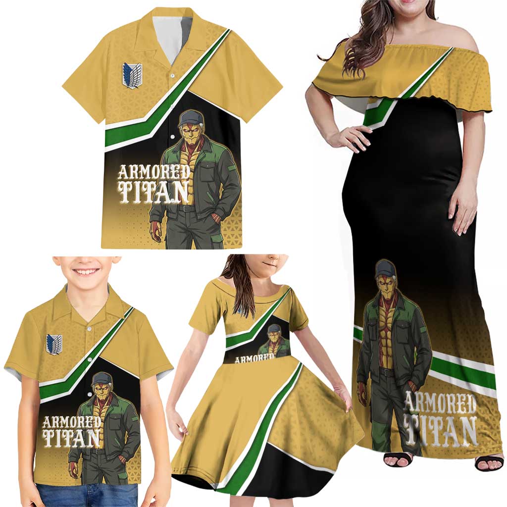 Armored Titan Attack on Titan Family Matching Off Shoulder Maxi Dress and Hawaiian Shirt Anime Urban Warrior Style