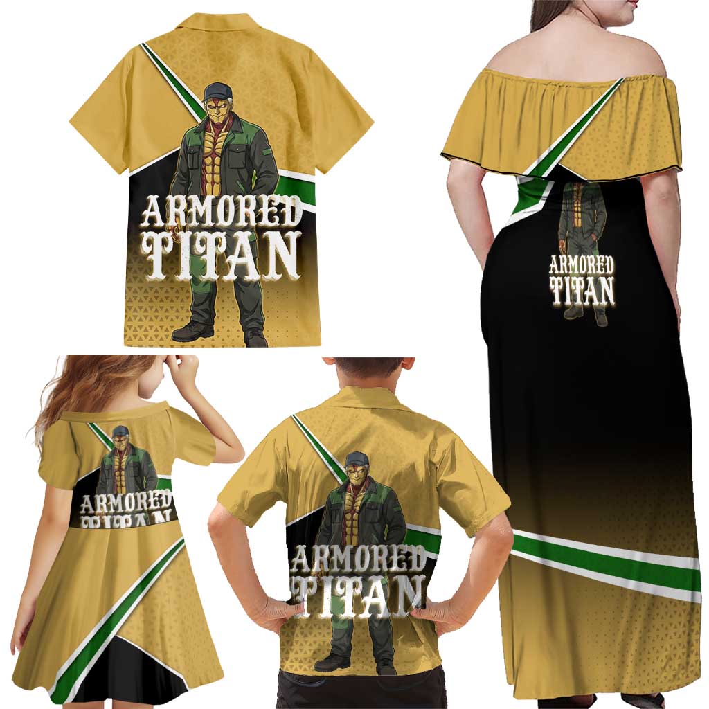 Armored Titan Attack on Titan Family Matching Off Shoulder Maxi Dress and Hawaiian Shirt Anime Urban Warrior Style