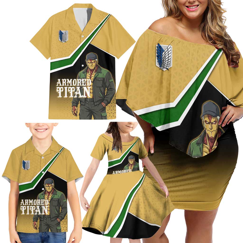 Armored Titan Attack on Titan Family Matching Off Shoulder Short Dress and Hawaiian Shirt Anime Urban Warrior Style
