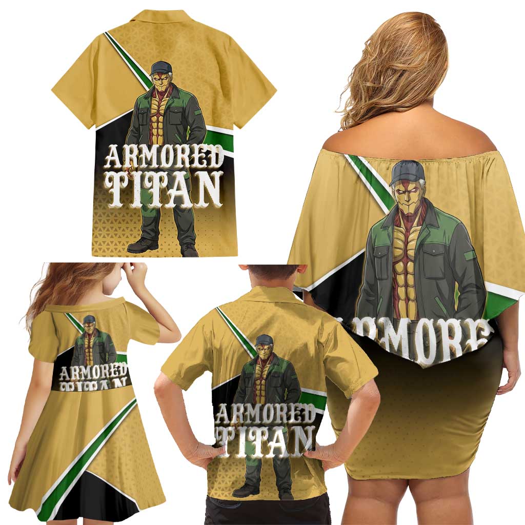 Armored Titan Attack on Titan Family Matching Off Shoulder Short Dress and Hawaiian Shirt Anime Urban Warrior Style