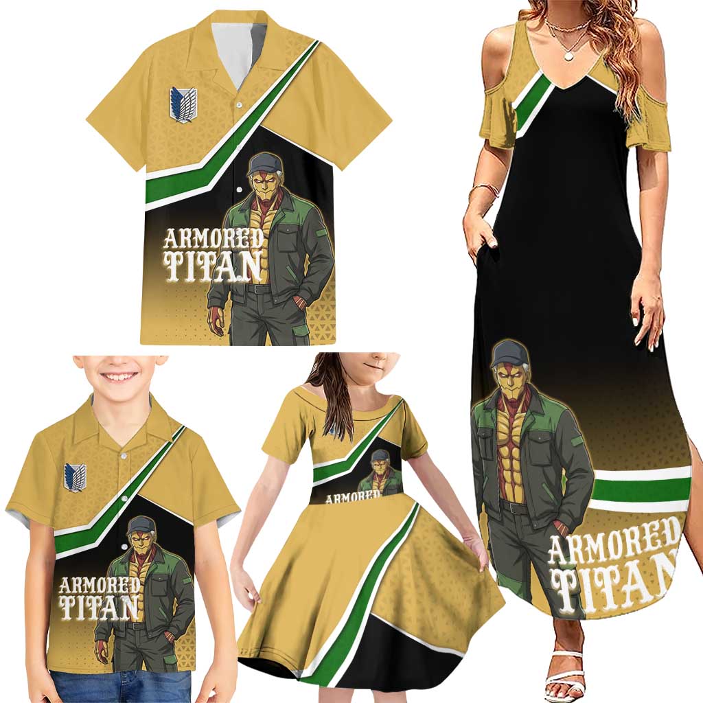 Armored Titan Attack on Titan Family Matching Summer Maxi Dress and Hawaiian Shirt Anime Urban Warrior Style