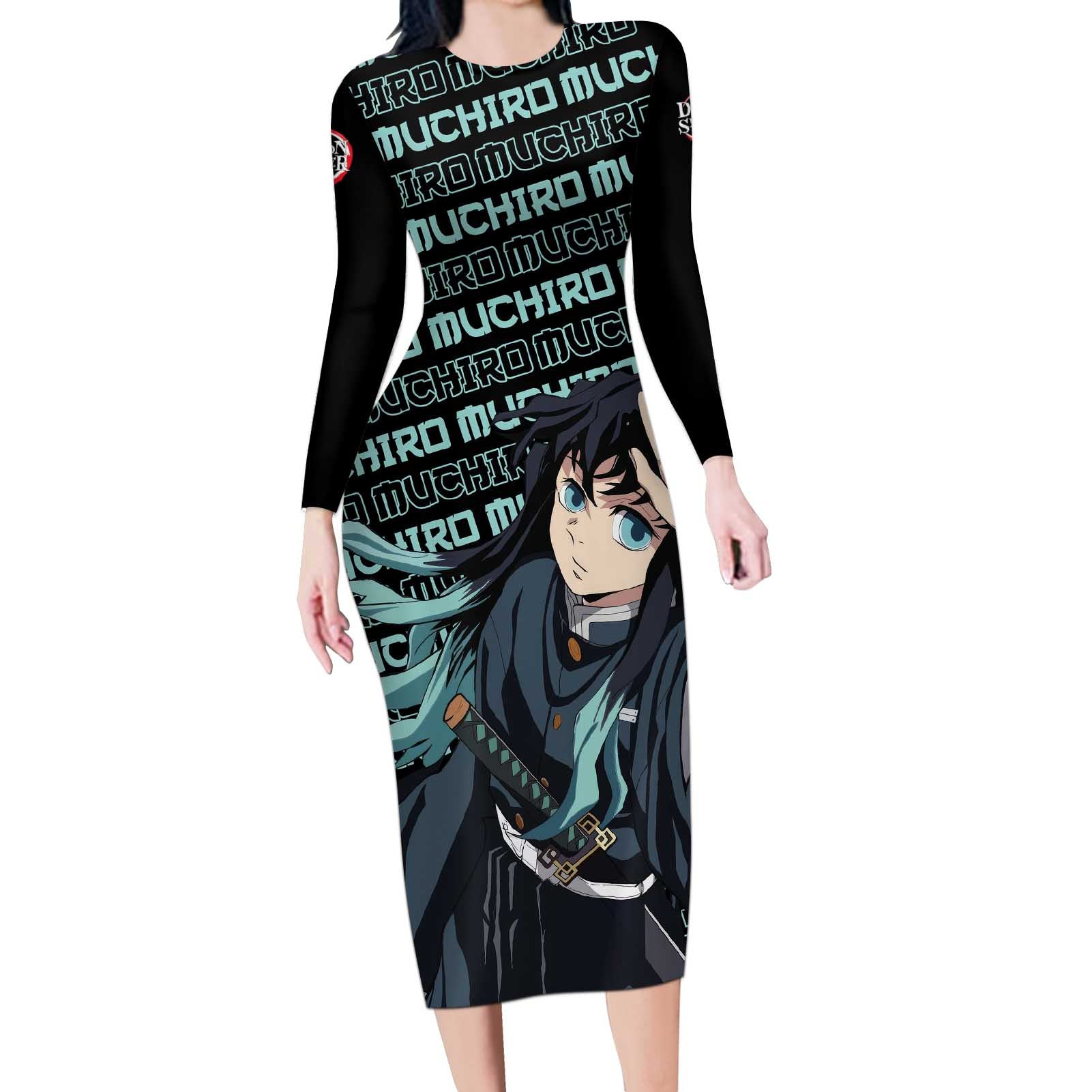 Muichiro Tokito - Demon Slayer Long Sleeve Bodycon Dress Anime Mix Pattern Style