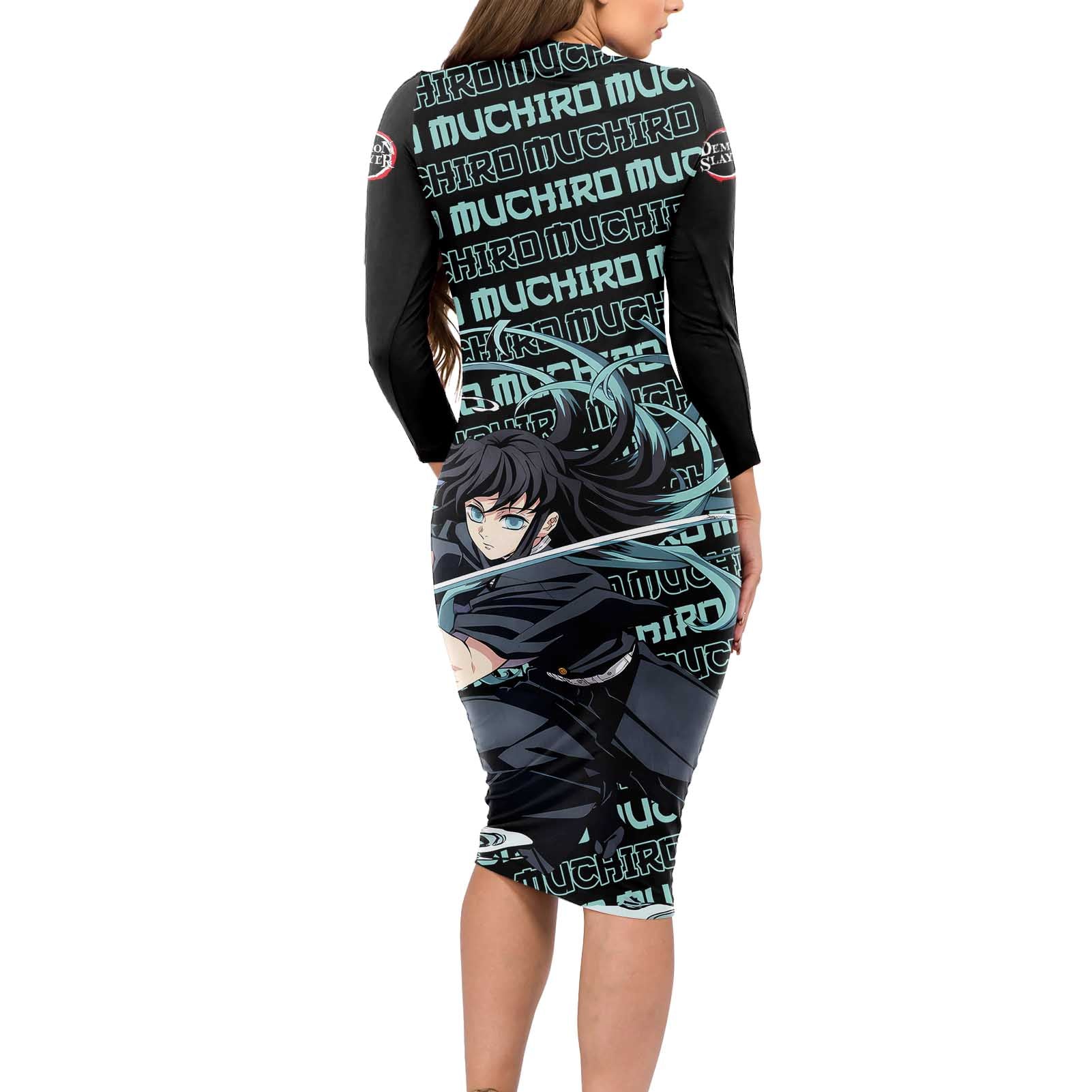 Muichiro Tokito - Demon Slayer Long Sleeve Bodycon Dress Anime Mix Pattern Style