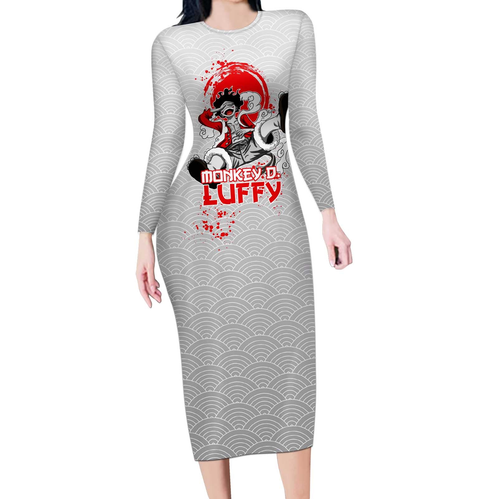 Luffy - One Piece Long Sleeve Bodycon Dress Anime Style