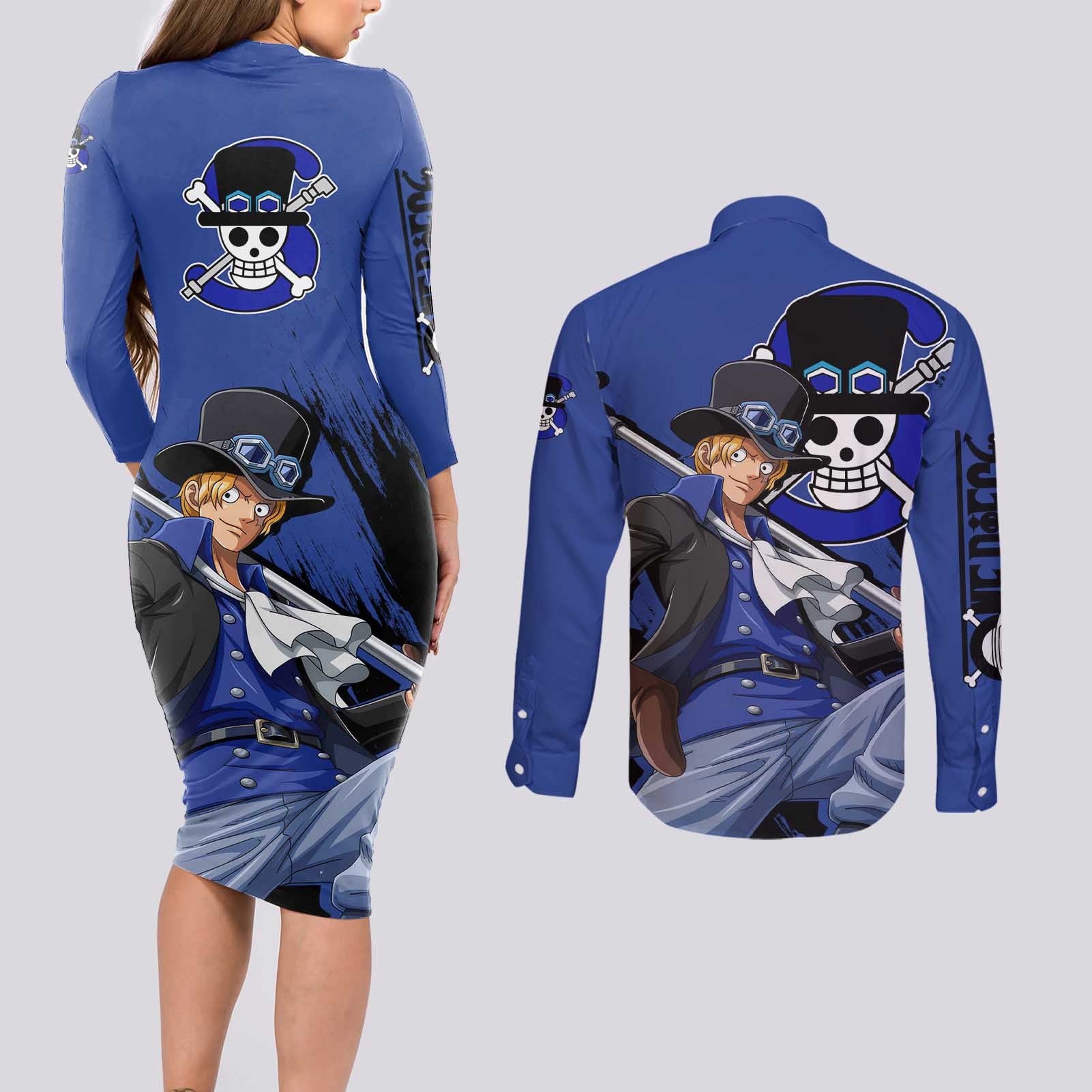 Sabo - One Piece Couples Matching Long Sleeve Bodycon Dress and Long Sleeve Button Shirt Anime Style