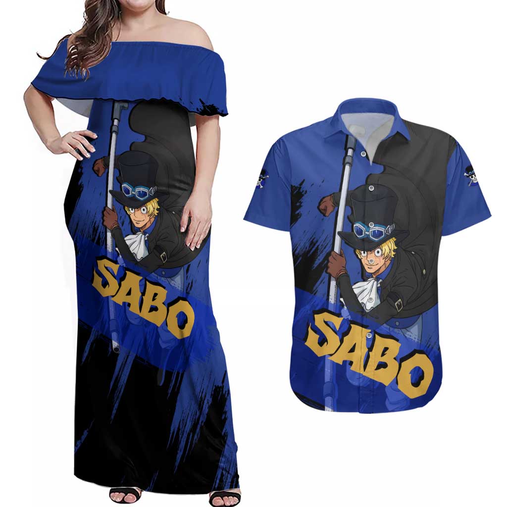 Sabo - One Piece Couples Matching Off Shoulder Maxi Dress and Hawaiian Shirt Anime Style