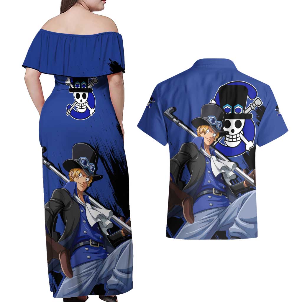 Sabo - One Piece Couples Matching Off Shoulder Maxi Dress and Hawaiian Shirt Anime Style